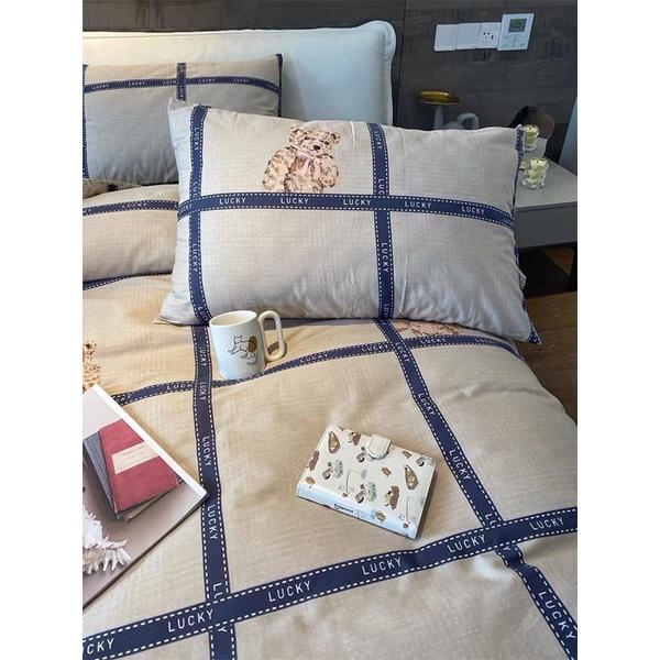 Bộ Chăn Ga Gối Cotton Living 100%cotton Hàng Nhập Khẩu Cao Cấp 4 Món Gấu Teddy