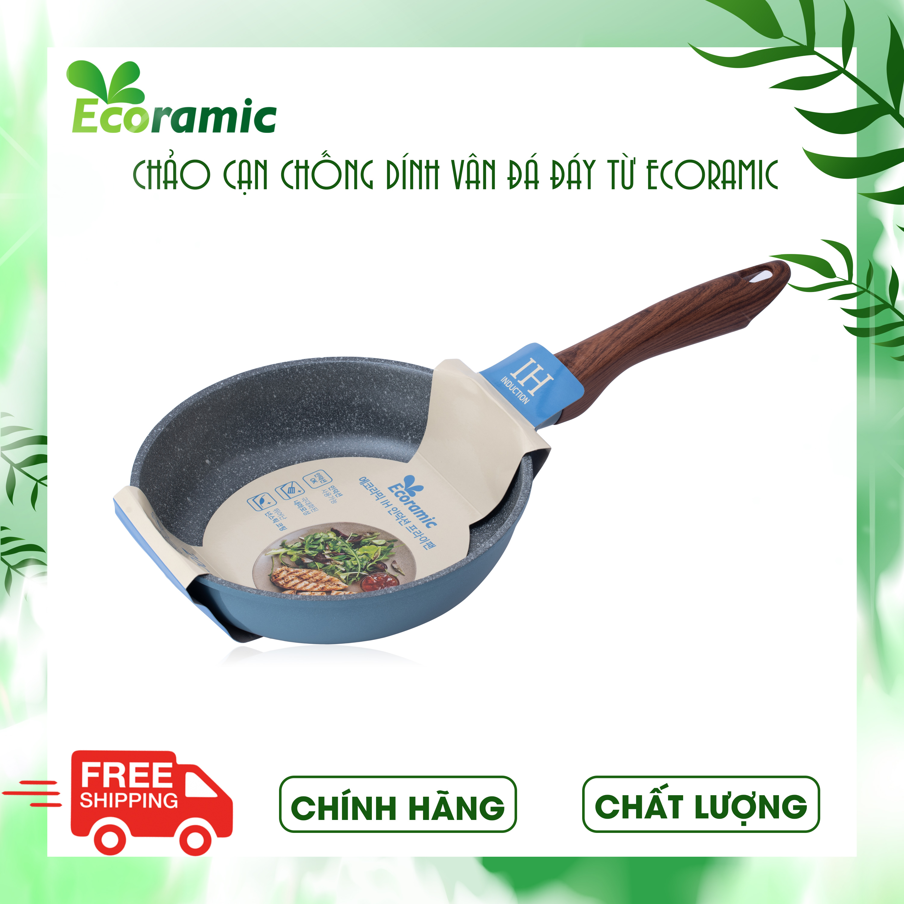 Chảo Chống Dính Ecoramic Vân Đá Đáy Từ Chính Hãng Cao Cấp, Chảo cạn siêu bền, Dùng cho mọi loại bếp trừ bếp từ, Bảo hành chính hãng 2 tháng