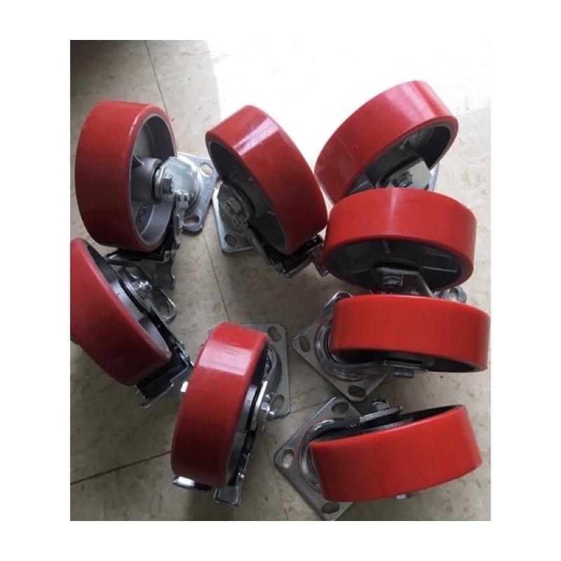 Bánh xe PU 100mm càng dày 5mm lõi gang đúc siêu bền