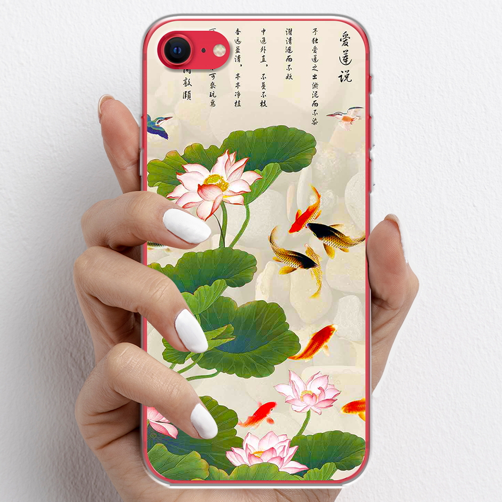Ốp lưng cho iPhone SE  nhựa TPU mẫu Hoa sen cá