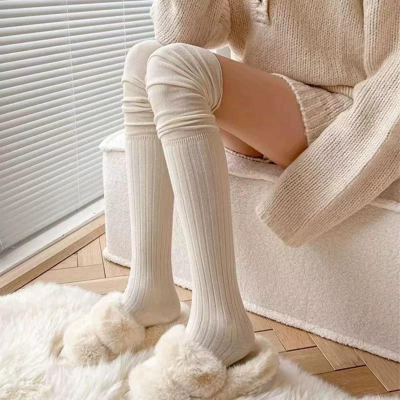 Tất đùi, TẤT DÀI QUA GỐI VIỀN NHÚN GÂN TĂM cao cổ JK, tất nhún đi boot, vớ đùi dài qua gối thời trang chất liệu cotton