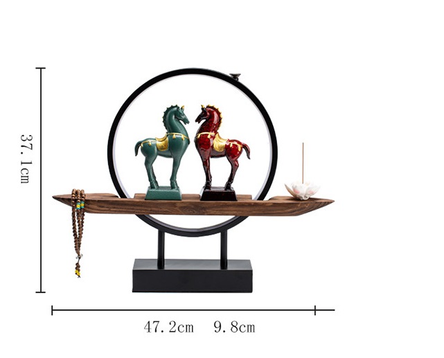 Đế Xông Trầm Tượng Sứ Song Mã – Tượng Ngựa Phong Thủy Cao Cấp, Thác Khói Trầm Hương Trang Trí Sang Trọng Kèm Đèn Led