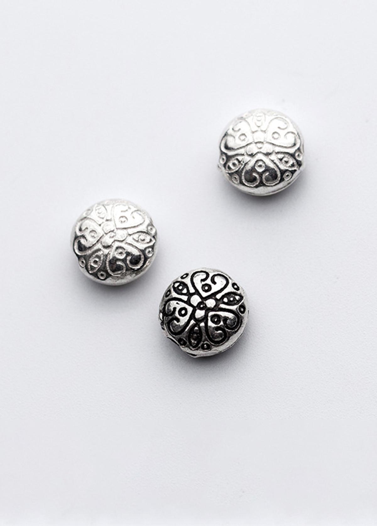 Combo 2 cái charm bạc chặn hạt hình tròn dẹp họa tiết hoa văn - Ngọc Quý Gemstones