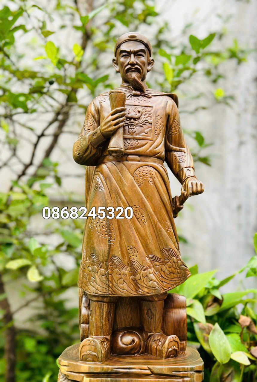 TƯỢNG TRẦN QUỐC TUẤN TRẦN HƯƠNG ĐẠO VƯƠNG BẰNG GỖ TRẮC XANH CỰC ĐẸP KT CAO 60×22×18CM