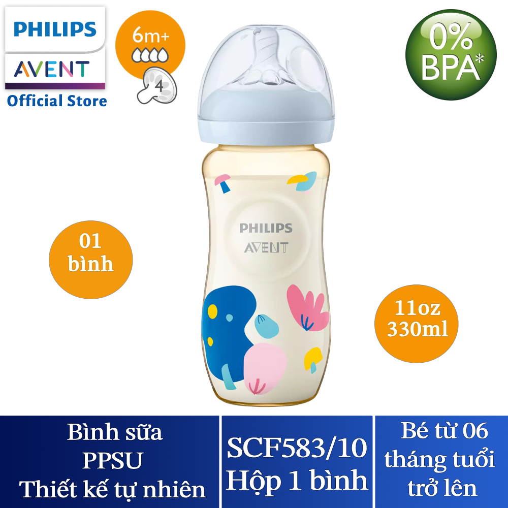 Philips Avent Bình sữa PPSU thiết kế tự nhiên 330ml cho bé từ 6 tháng tuổi SCF583/10