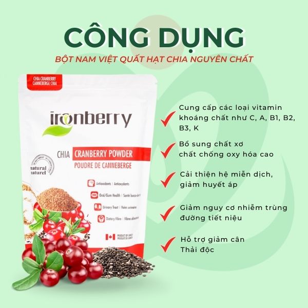 Bột nam việt quất &amp; hạt chia nguyên chất IRONBERRY thực phẩm dinh dưỡng Không GMO, Không Gluten, Thuần chay, Ăn kiêng K