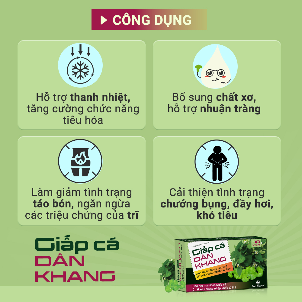 Viên Giấp Cá Dân Khang Giảm Táo Bón Và Trĩ Nội Trĩ Ngoại Hộp 3 vỉ x 10 viên