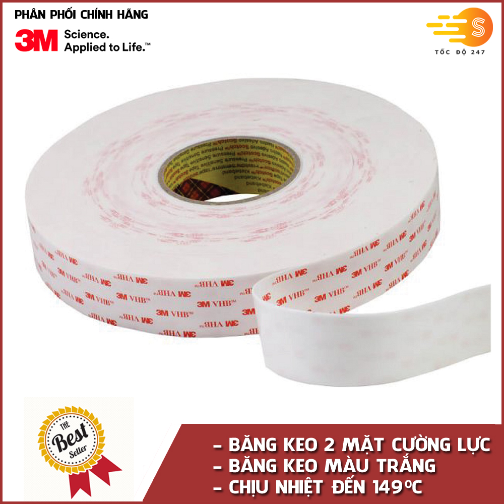 Băng keo cường lực màu trắng 3M khổ 10mm x 33m VHB 4945-10