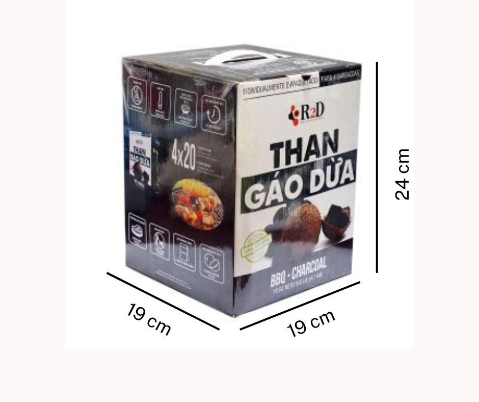 THAN GÁO DỪA KHÔNG KHÓI 4KG TỪ THƯƠNG HIỆU R2D, NGUYÊN LIỆU TỰ NHIÊN, LÀNH TÍNH,THAN ĐEN, LỬA ĐỎ, TRO NHƯ THUYẾT