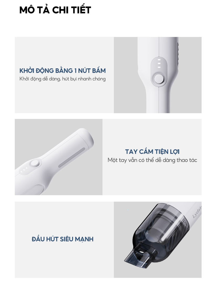 Máy hút bụi ô tô mini không dây chính hãng xiaomi lydsto H5 - Hàng nhập khẩu