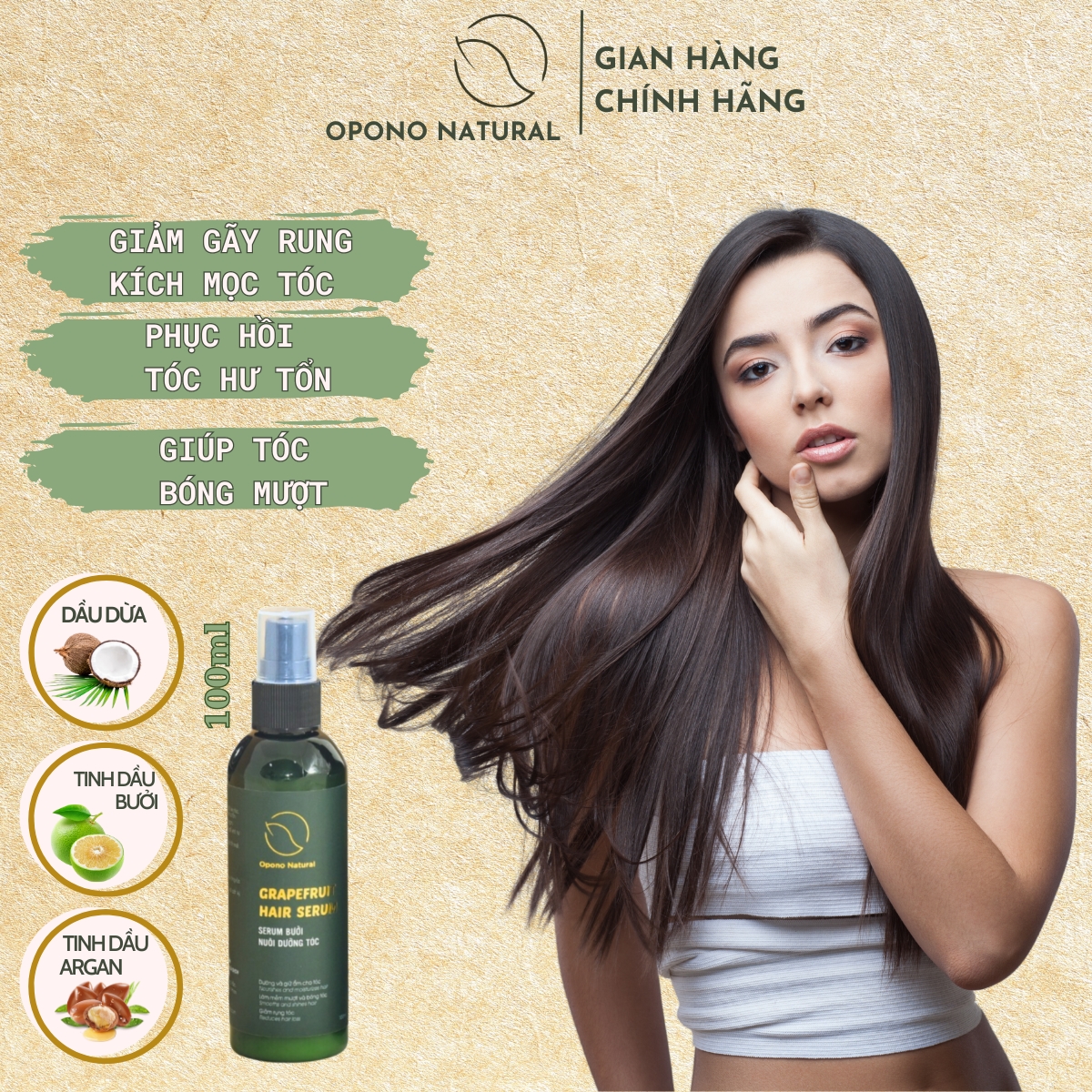 Tinh dầu bưởi - Xịt kích mọc tóc, ngăn rụng tóc, dưỡng tóc suông mượt thiên nhiên nguyên chất Opono Natural 100ml