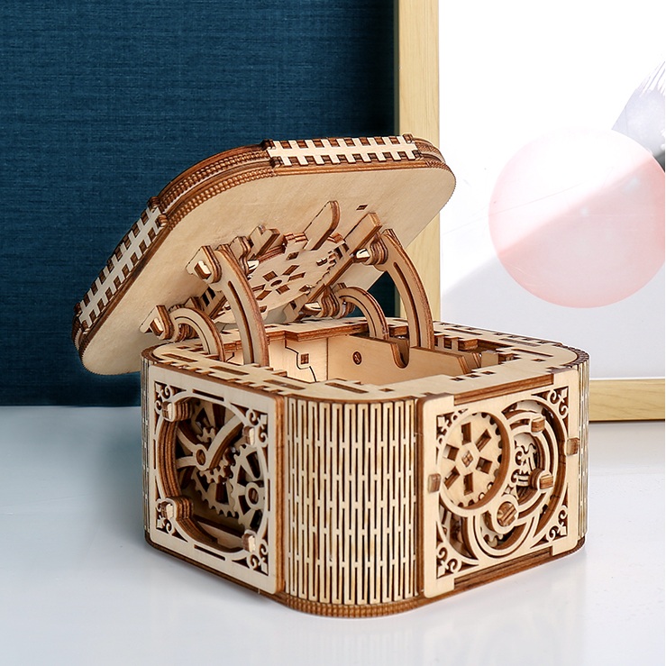 Đồ chơi lắp ráp gỗ 3D Mô hình Cơ động học Hộp kho báu Treasure Box