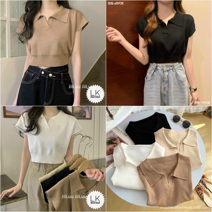 ÁO CROPTOP CỔ SƠ MI TAY NGẮN