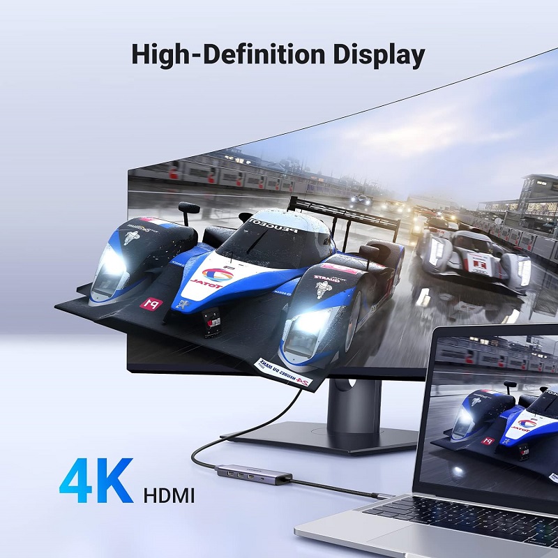 Hub USB Type-C 5 trong 1 Ugreen 15596 CM511, 1x HDMI 4K@30Hz, 3x USB-A 3.0, USB-C PD 100W hàng chính hãng