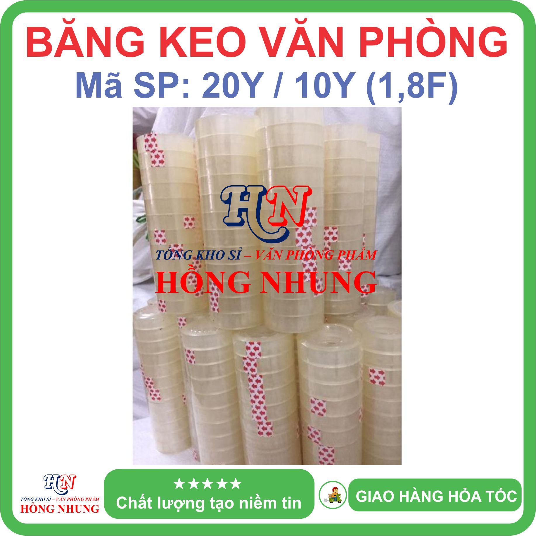 COMBO 10 cuộn Băng Keo Văn Phòng 20Y / 10Yard, bản rộng 1,8F , chất keo siêu dính.