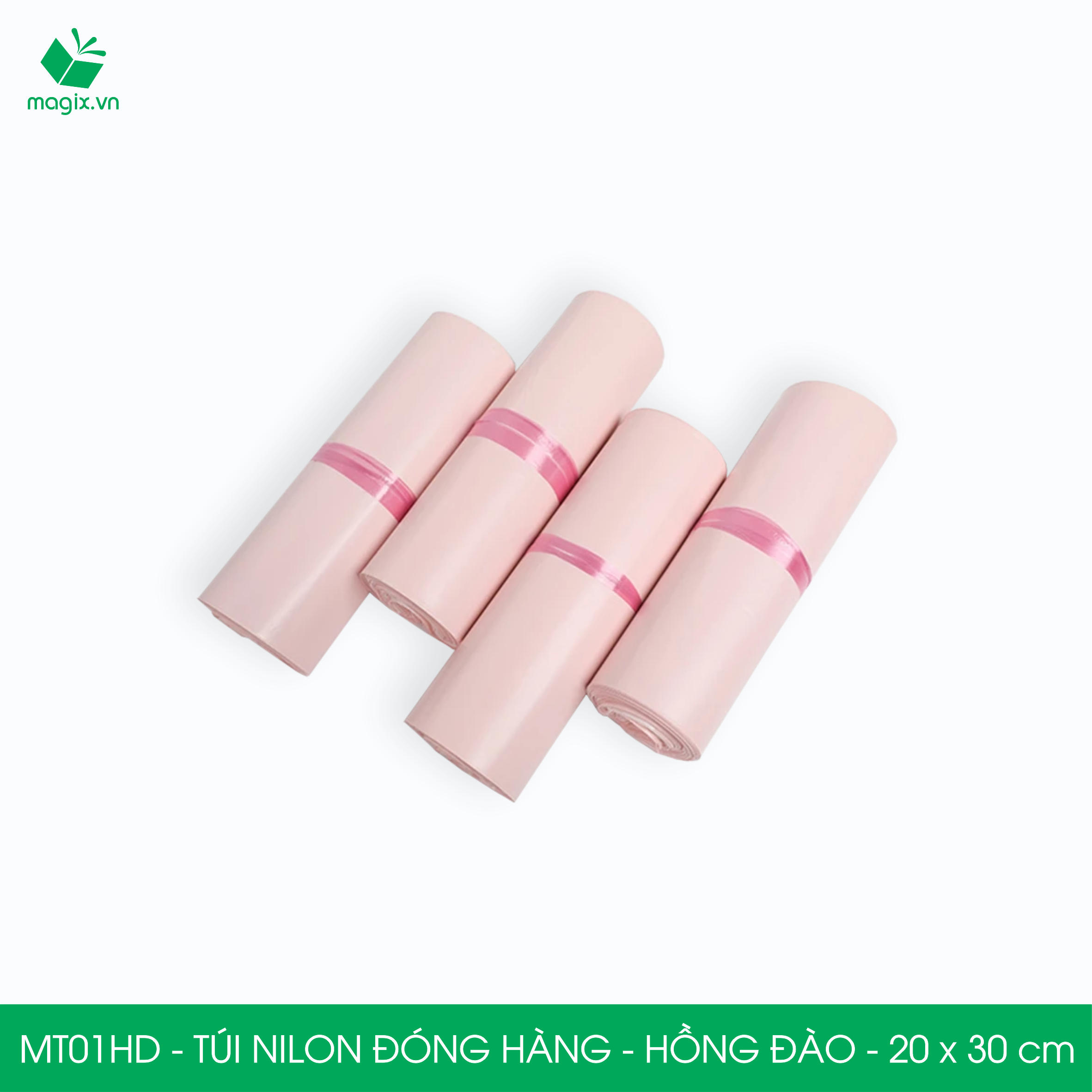 MT01HD - 20x30 cm  - Túi nilon gói hàng - 300 túi niêm phong đóng hàng màu hồng đào