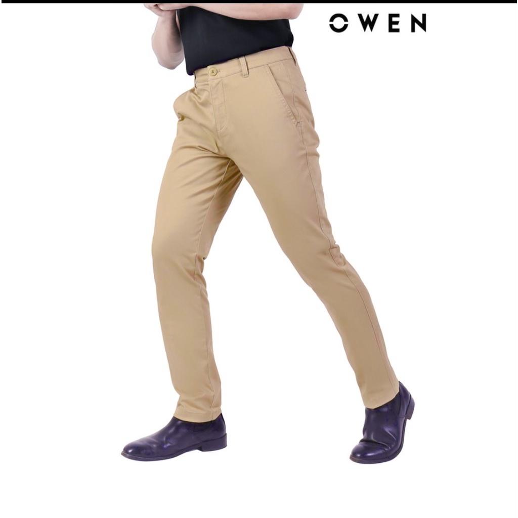 OWEN - Quần kaki Owen chất thô co dãn màu vàng nâu 23628 - Quần kaki nam