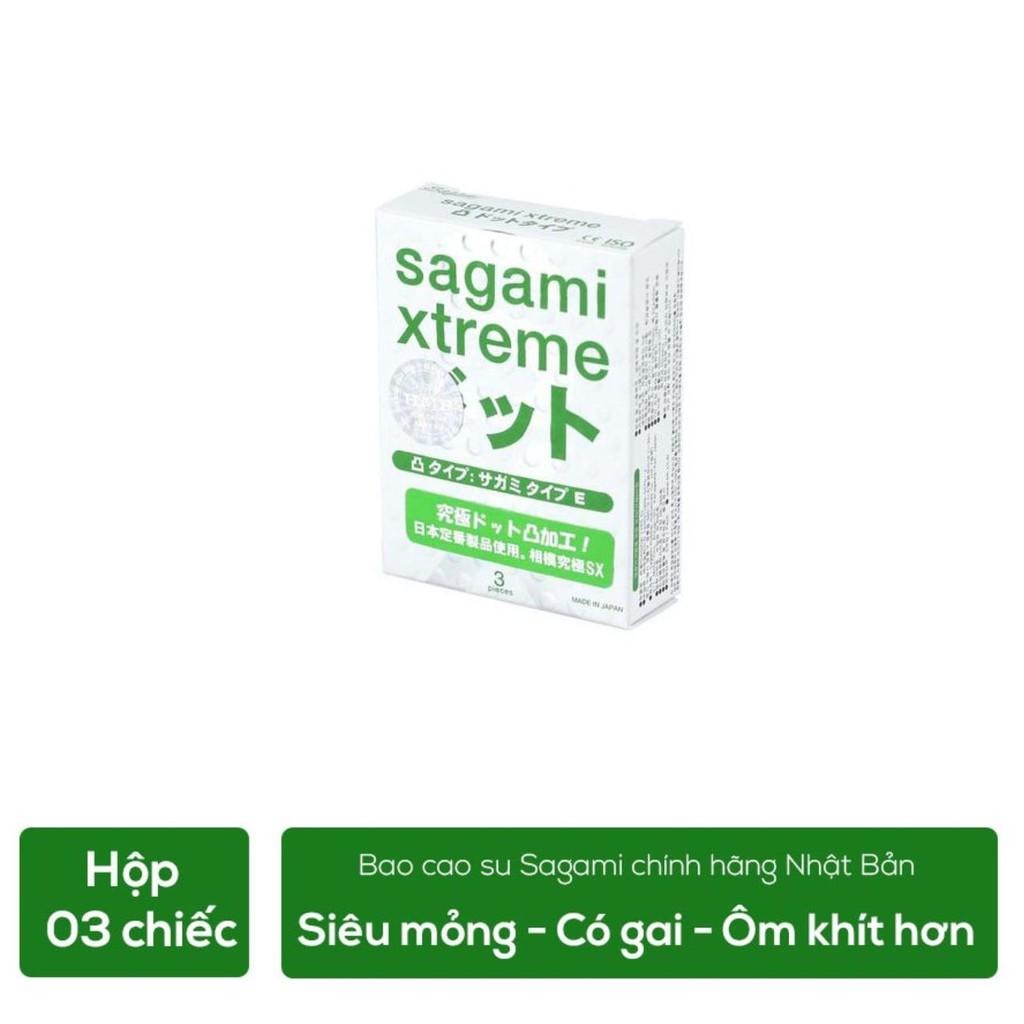 Bao cao su Sagami Xtreme White gai bi, siêu mỏng, ôm khít, không mùi - Xuất xứ Nhật Bản, Hộp 3 chiếc