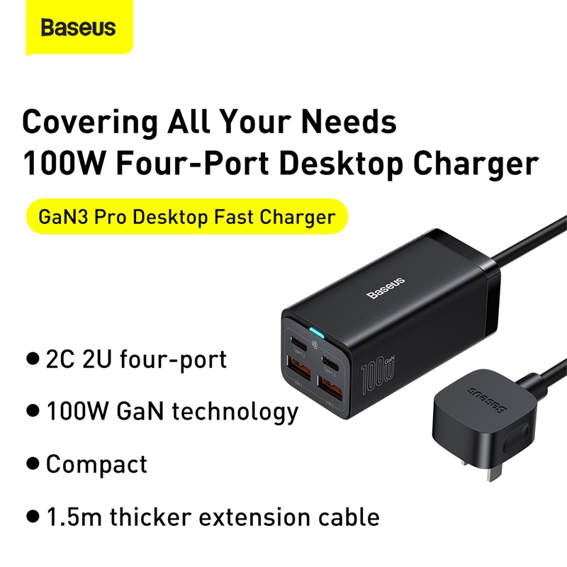 Bộ Sạc Nhanh Baseus 100W GaN3 Pro Desktop Fast Charger 4 in 1 ( Quick-Charge-4.0-QC-3.0-PD-AFC) - Hàng chính hãng