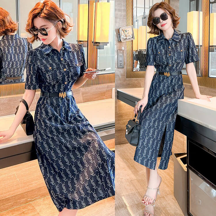 ĐẦM LỤA CHỮ SƠ MI KÈM NỊT