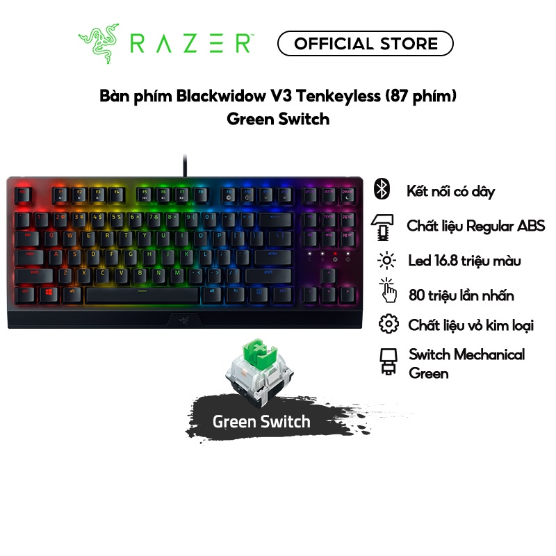 Bàn Phím Cơ Có Dây Razer BlackWidow V3 Tenkeyless - Mechanical - Hàng Chính Hãng