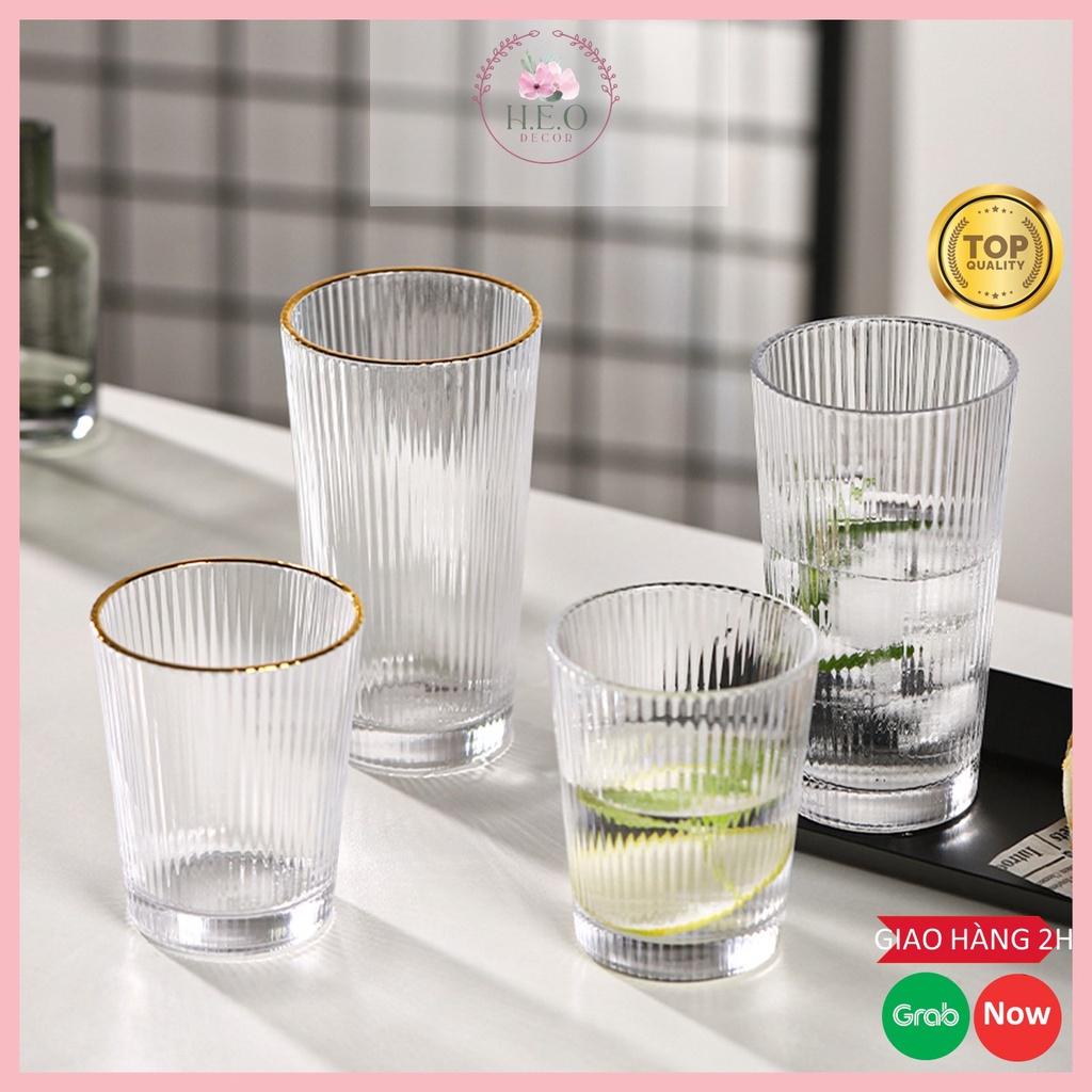 Cốc thủy tinh cao cấp họa tiết sọc dọc, ly thủy tinh uống nước Heodecor C16