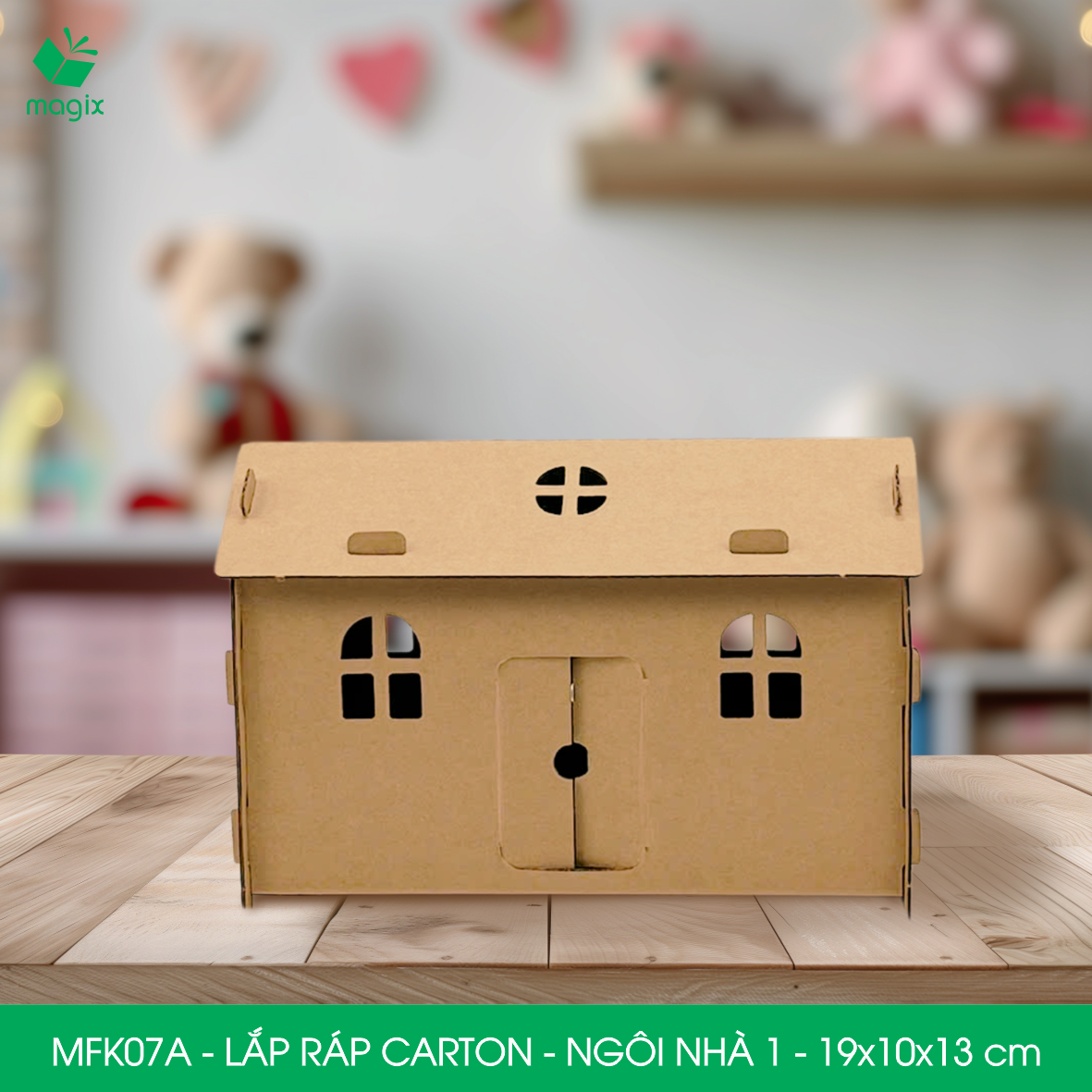 MFK07A - 19x10x13 cm - Mô hình ngôi nhà lắp ráp từ bìa carton cao cấp, nhà giấy carton mini sáng tạo