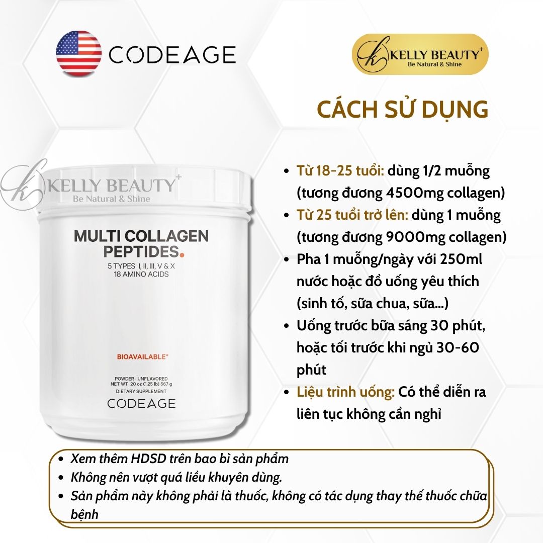 Bột Collagen Tổng Hợp CODEAGE Multi Collagen Peptides 9000mg | Kelly Beauty