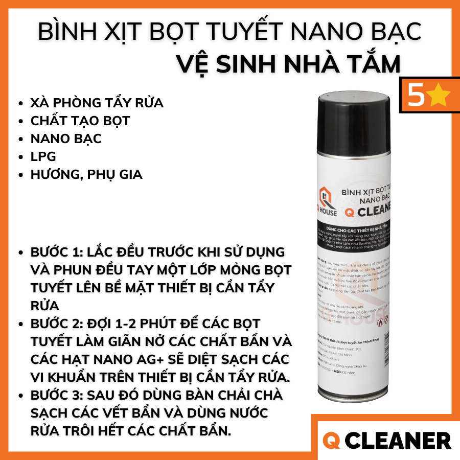 Bình xịt bọt tuyết vệ sinh nhà tắm 600ML Q Cleaner