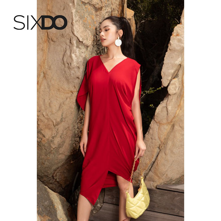 Đầm suông lụa vạt lệch thời trang nữ SIXDO