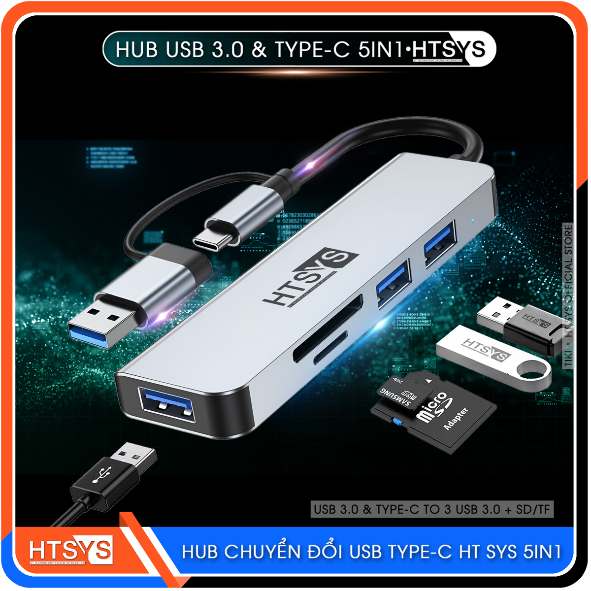 Hub Chuyển Đổi USB Type C HT SYS 5 in 1 To USB 3.0, SD, TF - Hàng Chính Hãng