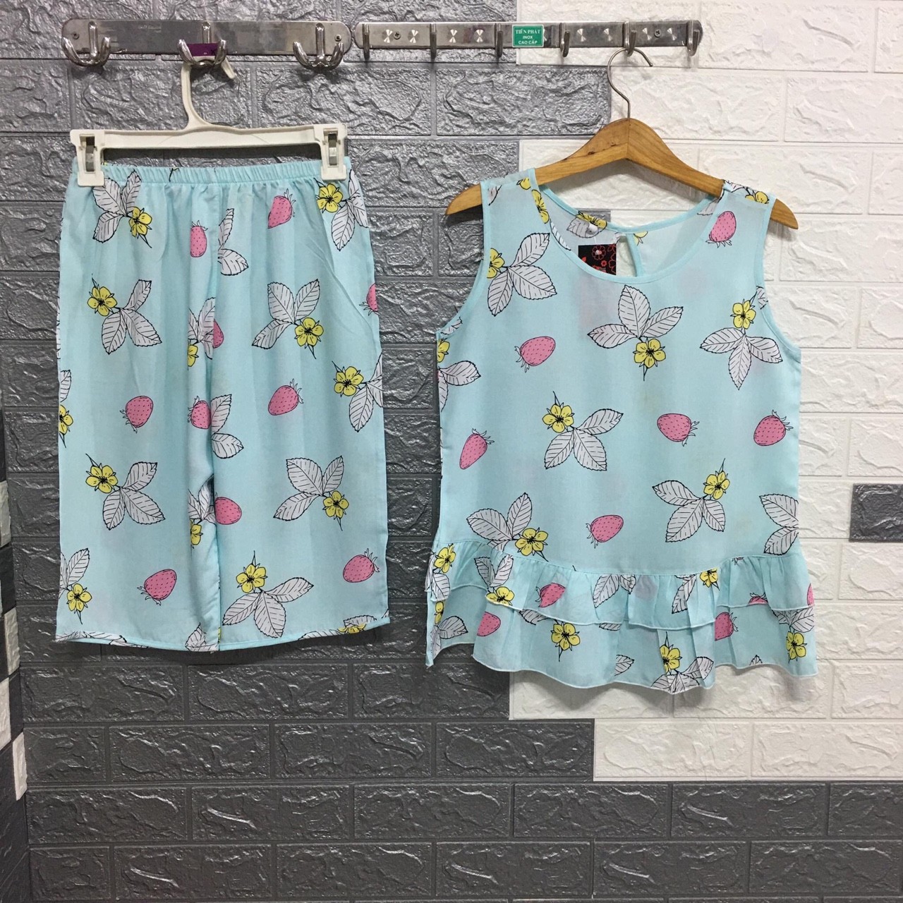 Đồ bộ tole (lanh) loại 1 (40-70kg) - xanh - size 4