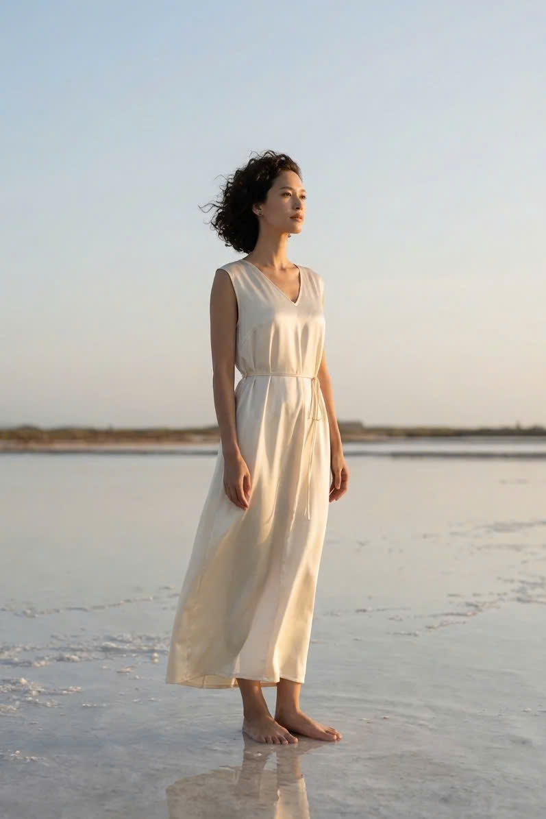 Đầm Suông Maxi Lụa Tơ Tằm Tĩnh Hải DRE202 Thời trang thiết kế Hity