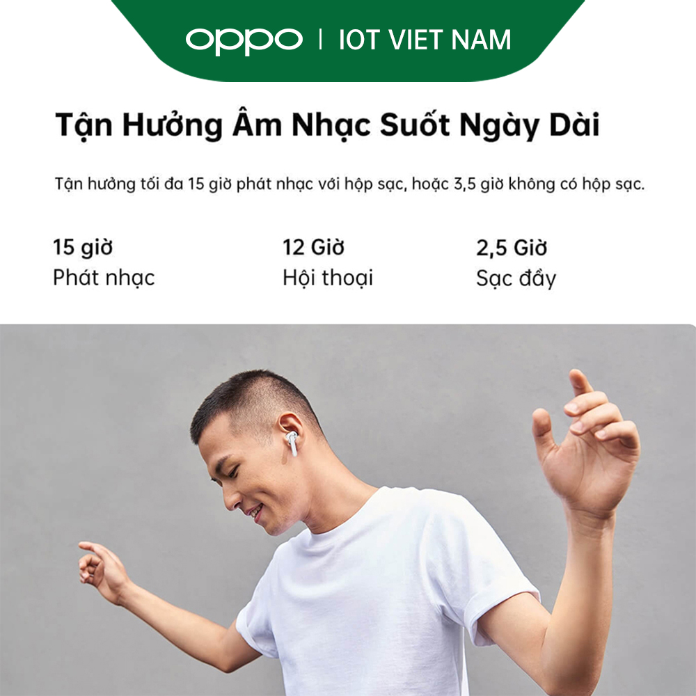 Tai nghe Không Dây True Wireless OPPO Enco W31 | Công Nghệ Truyền Âm Bluetooth 5.0 | Chống Bụi Và Chống Nước IP54 | Kết Nối 10m | Hàng Chính Hãng