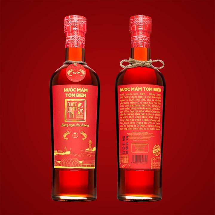 Nước mắm Tĩn Tôm Biển Hồng Ngọc Đại Dương độ đạm 45N chai thủy tinh 500ml/chai ngon nguyên chất không chất bảo quản