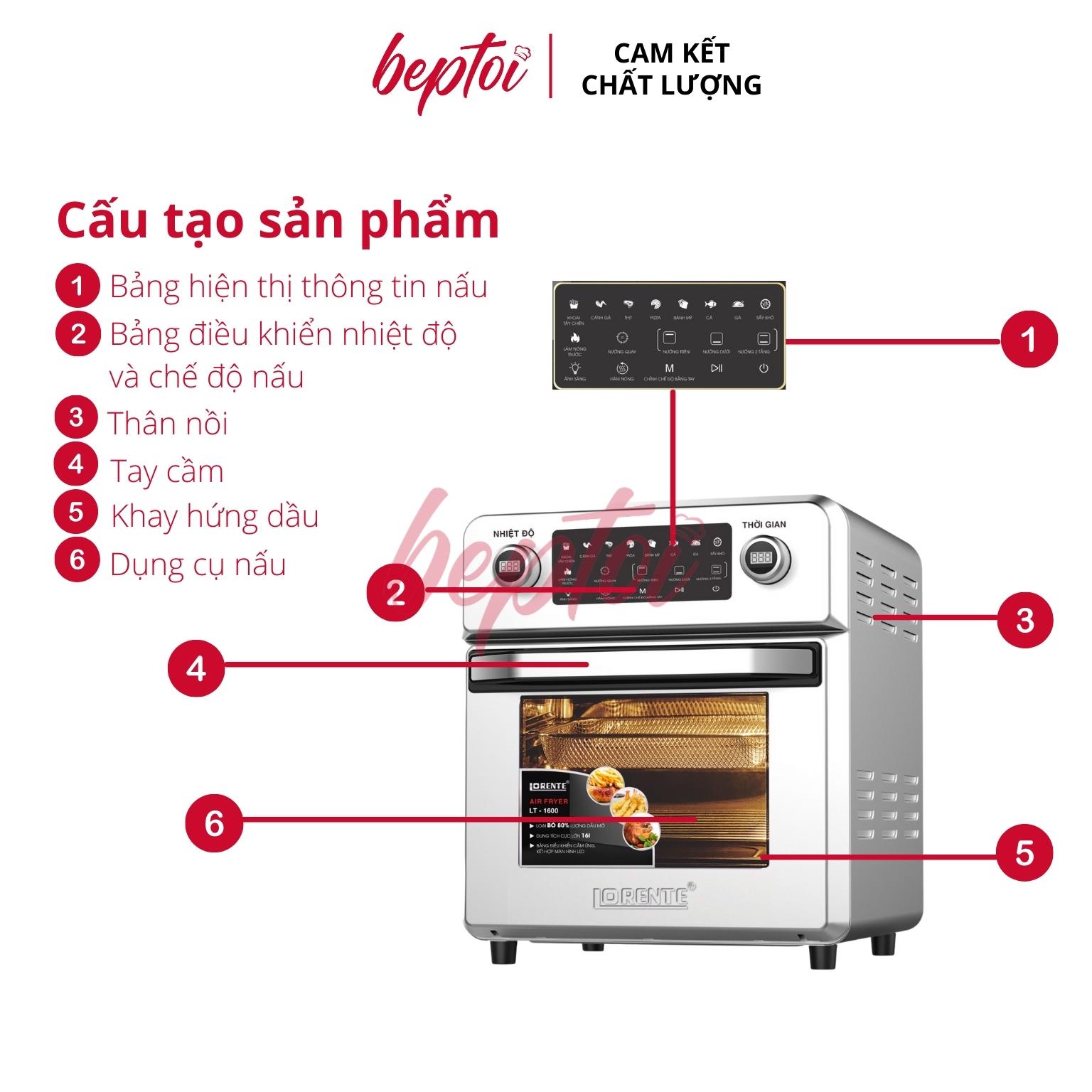 Nồi chiên không dầu điện tử dung tích lớn 16L Lorente LT-1600 - Hàng chính hãng