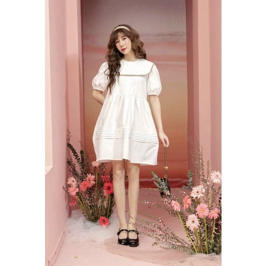 Đầm babydoll cổ bèo viền (kèm hình thật)