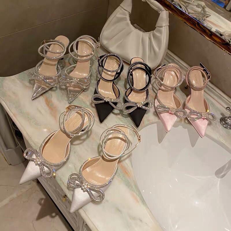 TH53: Giày cao gót đi tiệc, hở gót gắn nơ đá sang chảnh 7-8cm