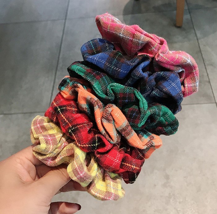 Buộc tóc vải bông Scrunchies  Korea Style Kẻ caro