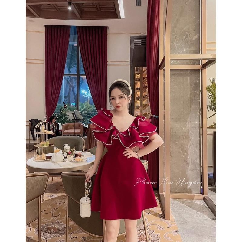 ĐẦM NHUNG CỨNG VIỀN REN BÈO