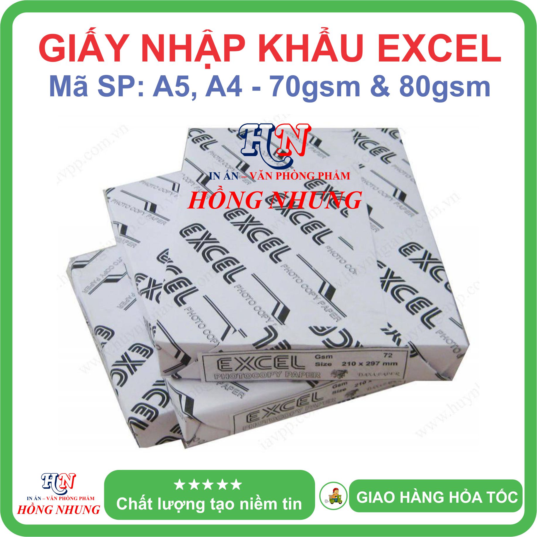 [ HỒNG NHUNG ] Giấy in A4 Excel, Định Lượng 70 gsm, chuyên in ấn photo