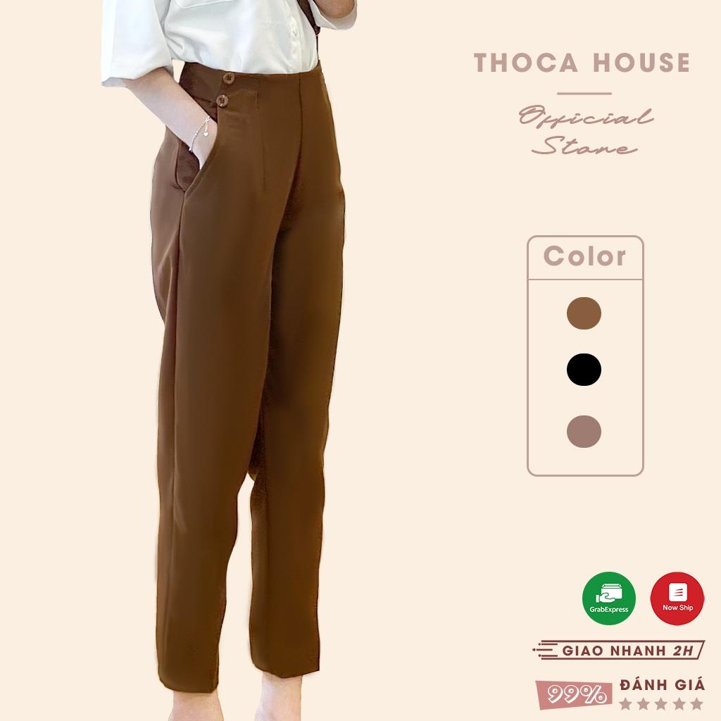 Quần baggy tây công sở trơn nút kiểu nâu, đen THOCA HOUSE thanh lịch, sang trọng tôn dáng