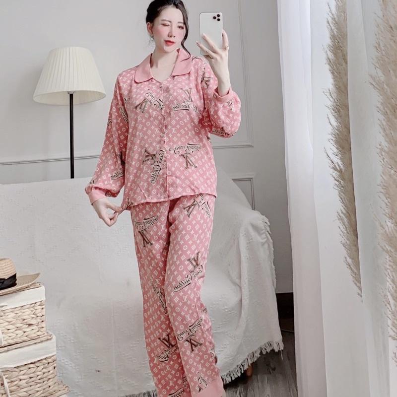 Đồ bộ nữ cổ sen tay dài, đồ bộ mặc nhà chất liệu mango size dưới 62kg