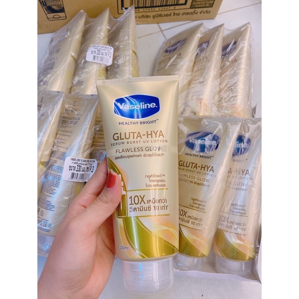 Sữa dưỡng thể Vaseline Healthy Bright Gluta HYA Serum Burst Lotion 10X Thái Lan 330ml-dạng tuýp vàng dùng ban ngày