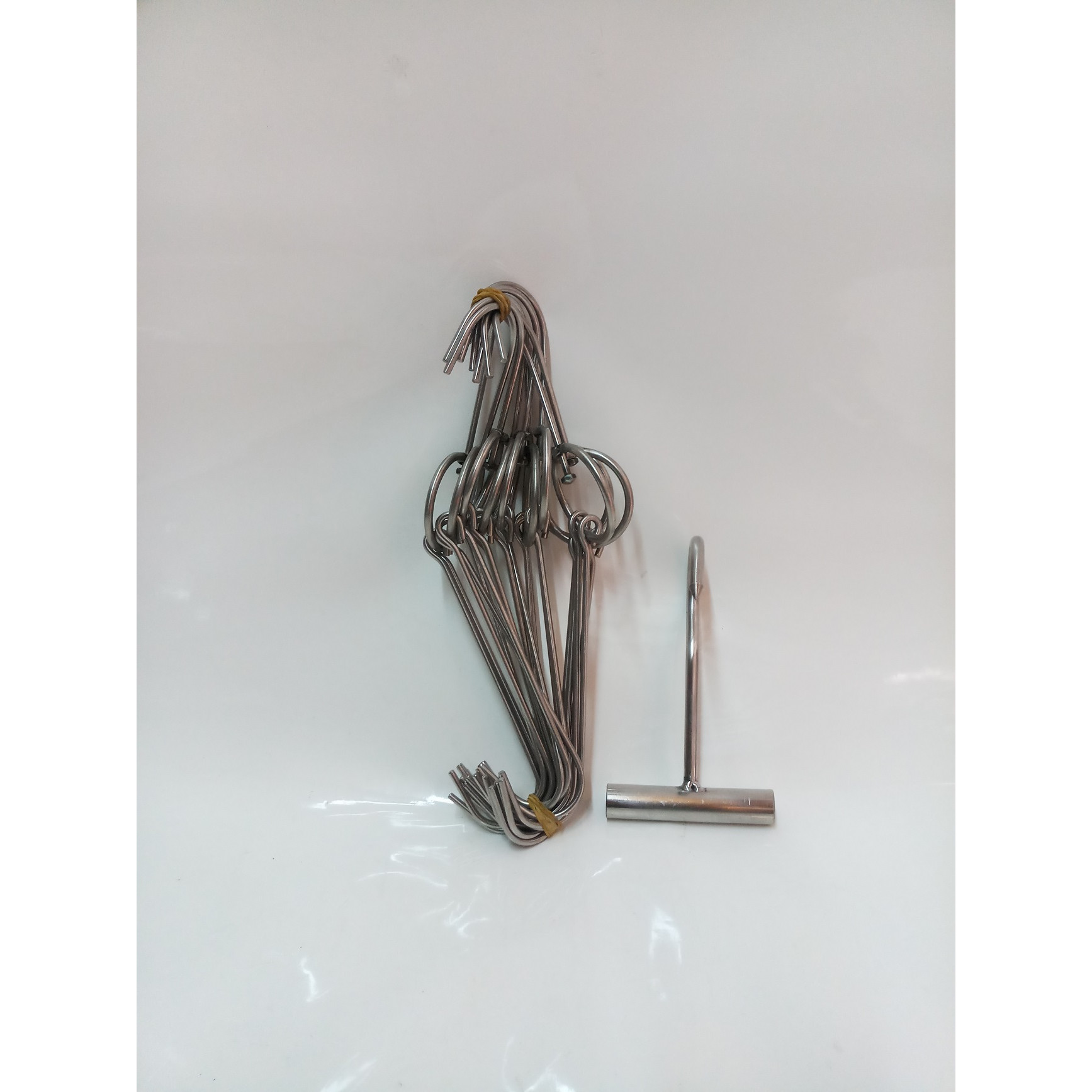 COMBO 10 MÓC QUAY THỊT INOX ĐẦU BẰNG +1 MÓC CÁN CẦM INOX.