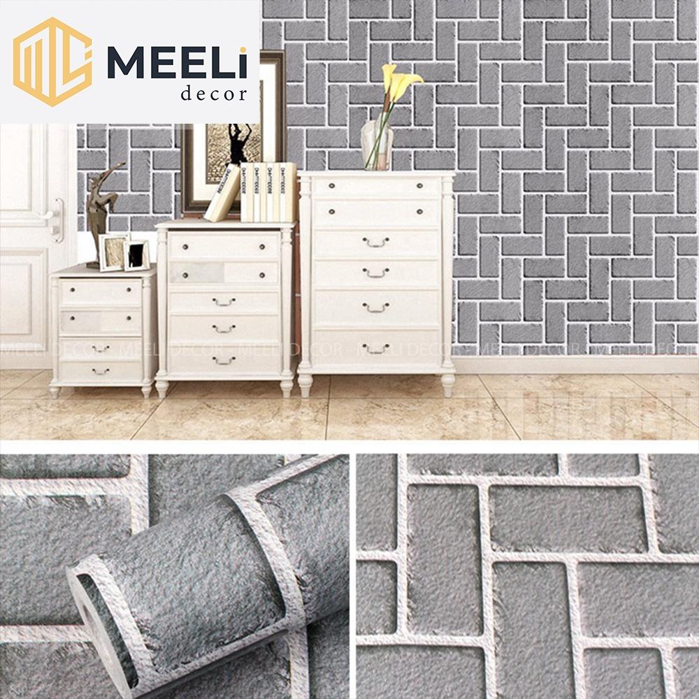Giấy dán tường phòng khách giả gạch decal dán tường phòng ngủ sẵn keo dễ dán, kt 5m x 45cm, ME17