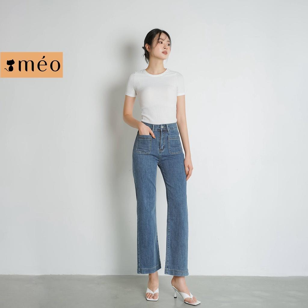 Quần jean nữ Méo shop lưng cao ống loe có túi chất jean cao cấp 3802-1