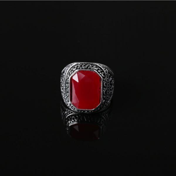 2X Fashion Man Punk Rings Vintage Red Gem Finger Ring With Red Rhinestone 18mm