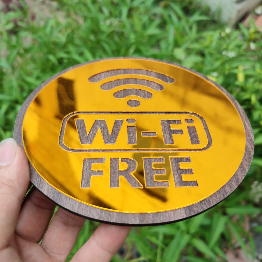 Bảng Free Wifi, Mật Khẩu Wifi Gương Vàng và Gỗ - Sang Trọng, Hiện Đại - Có sẵn keo dán phía sau