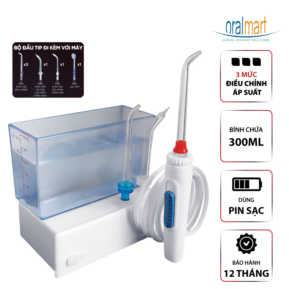 Máy tăm nước cá nhân không dây Waterjet Cordless Nano (5 đầu tăm, dùng được cho người niềng răng, có đầu cạo lưỡi)